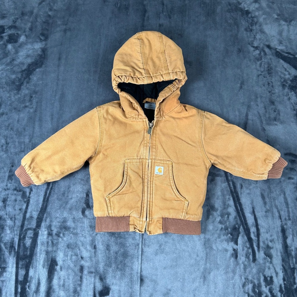 Carhartt Active Jacket Baby 18m Brown Hooded Canvas Quilted Lined 3869
